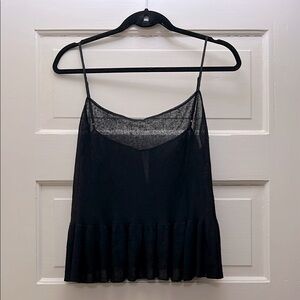 Anthropologie Black Linen blend Sheer Tank with Ruffle Hem Peplum XL